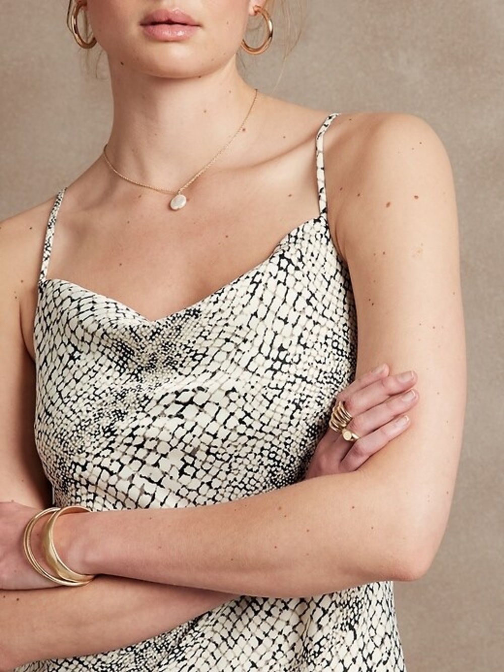 Banana Republic Black & Grey Snake Skin Satin Cami Tank Top Petite XS